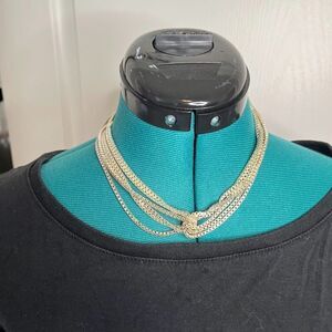 Multi Layered Box Chain Silver Tone Twisted Knot Necklace